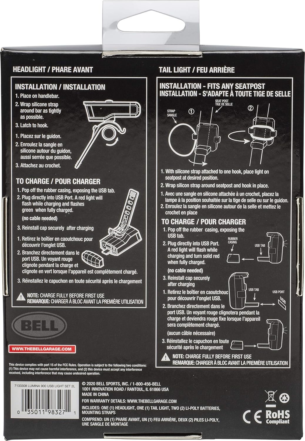image:imageBell Lumina Premium Bicycle Light SetBell Lumina 900 USB Rechargable Bicycle Light Set